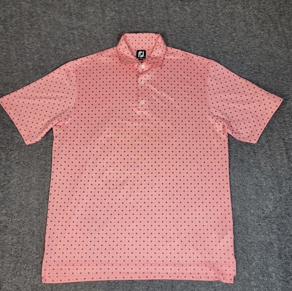 Footjoy Mens Golf Polo Shirt Size XL Pink Diamond Pattern Cowboys Golf Club - Picture 1 of 12